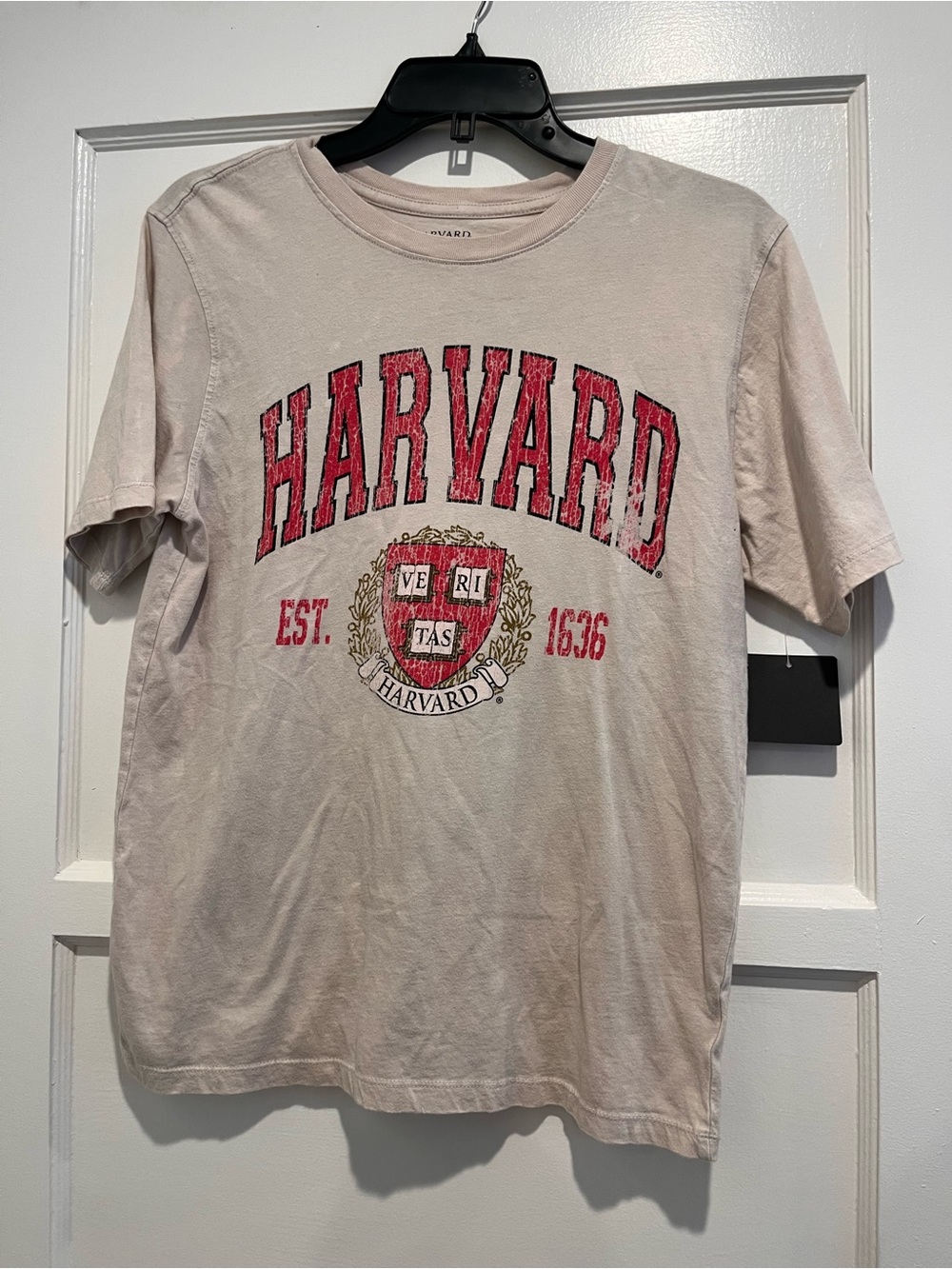 Harvard University Short-Sleeve Logo Tee in Light Beige with Red Print